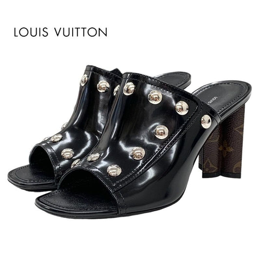 Louis Vuitton Sandals Mule Silhouette Line Monogram Studs Leather Black Silver