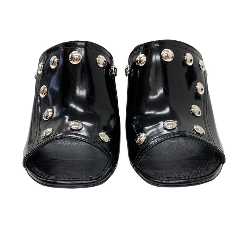Louis Vuitton Sandals Mule Silhouette Line Monogram Studs Leather Black Silver