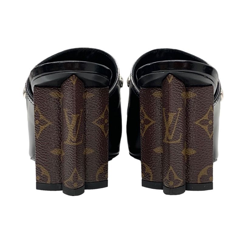 Louis Vuitton Sandals Mule Silhouette Line Monogram Studs Leather Black Silver