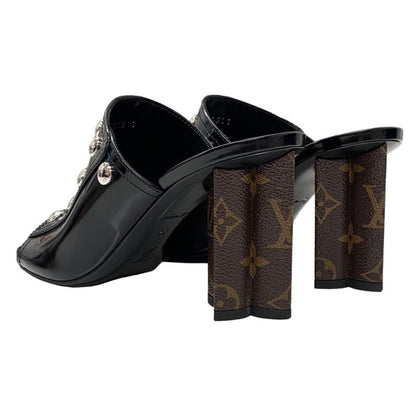 Louis Vuitton Sandals Mule Silhouette Line Monogram Studs Leather Black Silver