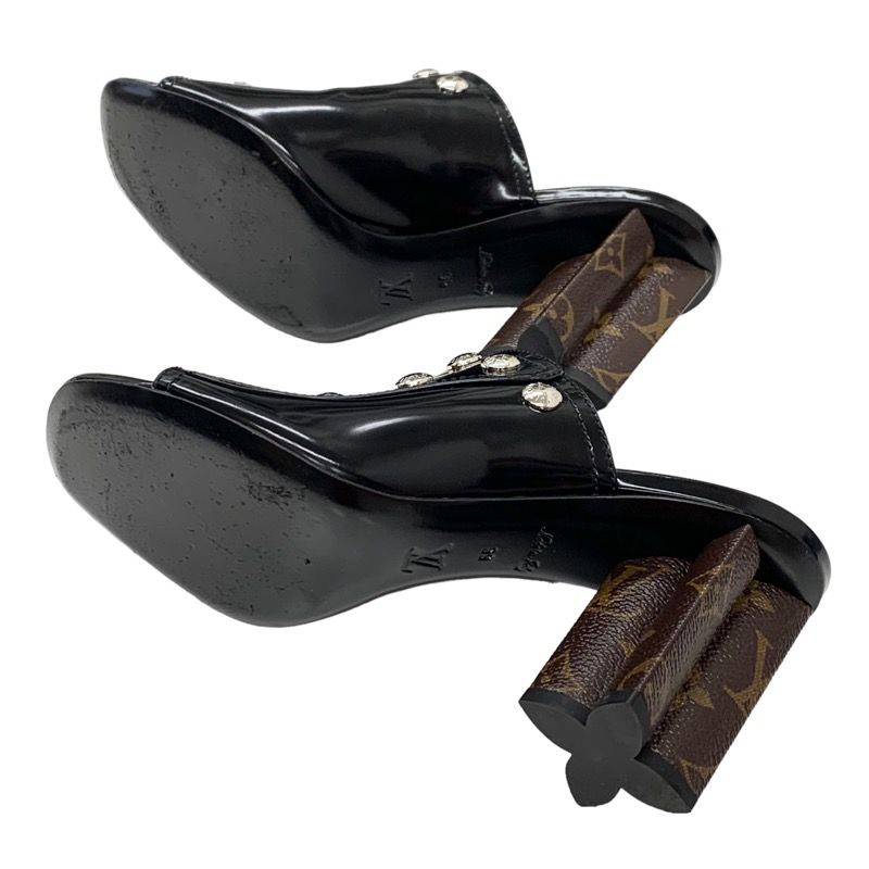 Louis Vuitton Sandals Mule Silhouette Line Monogram Studs Leather Black Silver