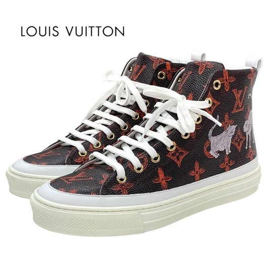Louis Vuitton Sneakers Stellar Line Monogram Cat Monogram High Cut Leather Brown