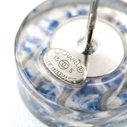 Chanel Earrings Blue Silver Coco Mark Resin Tweed