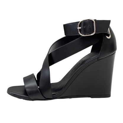 Hermes Sandals Shoes Leather Black Wedge Sole