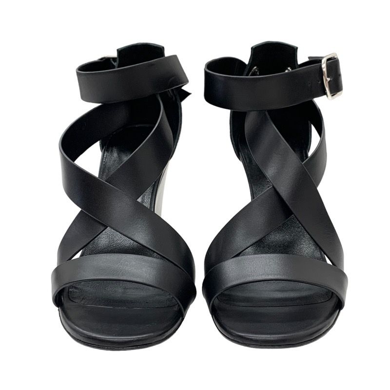 Hermes Sandals Shoes Leather Black Wedge Sole