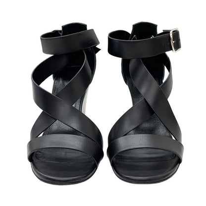Hermes Sandals Shoes Leather Black Wedge Sole