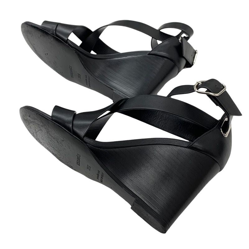 Hermes Sandals Shoes Leather Black Wedge Sole