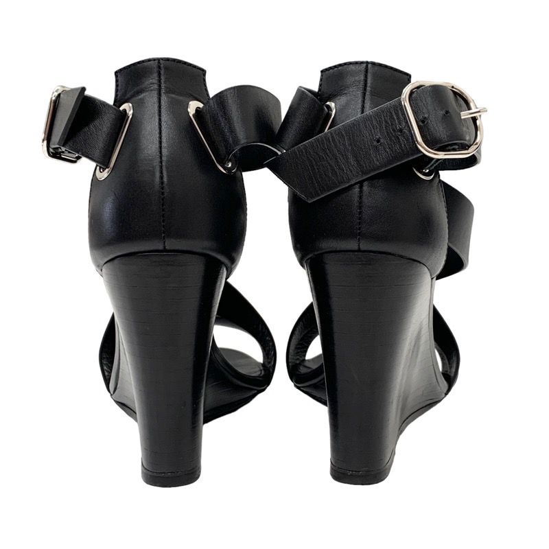 Hermes Sandals Shoes Leather Black Wedge Sole