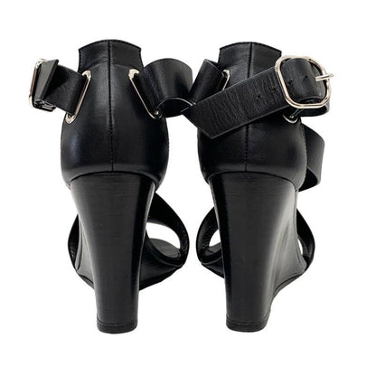 Hermes Sandals Shoes Leather Black Wedge Sole