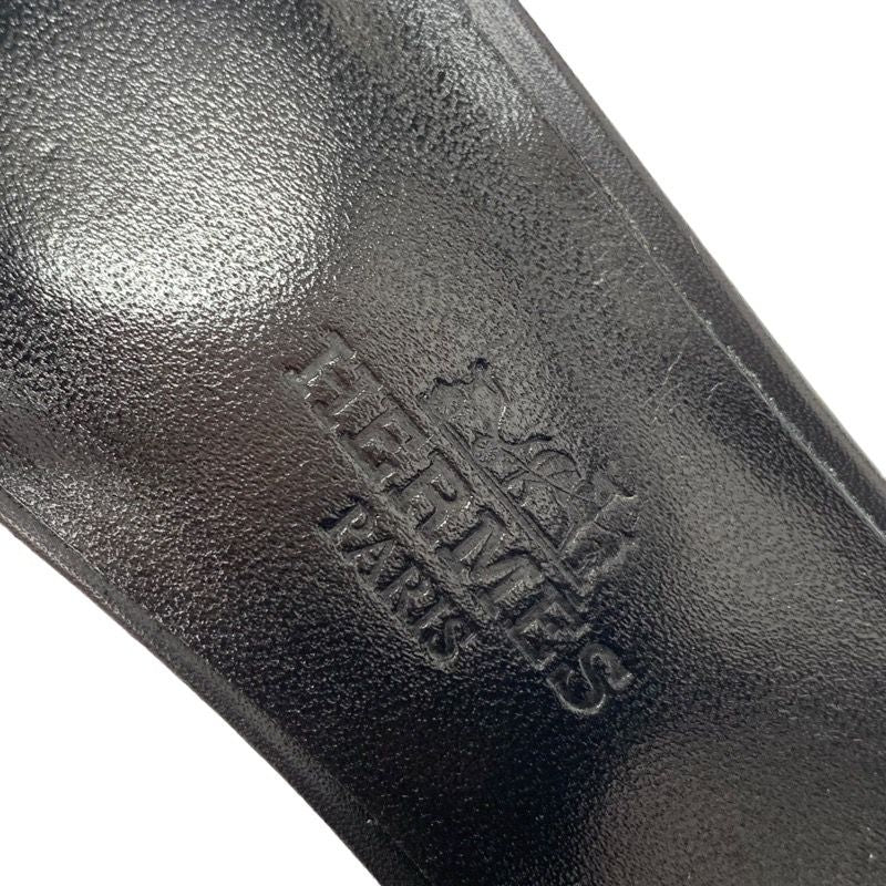 Hermes Sandals Shoes Leather Black Wedge Sole