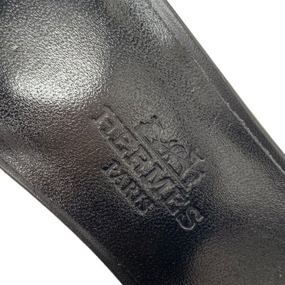 Hermes Sandals Shoes Leather Black Wedge Sole