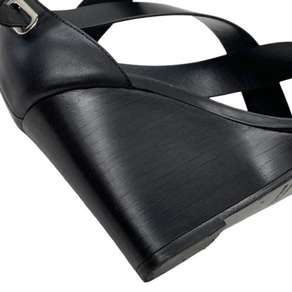 Hermes Sandals Shoes Leather Black Wedge Sole