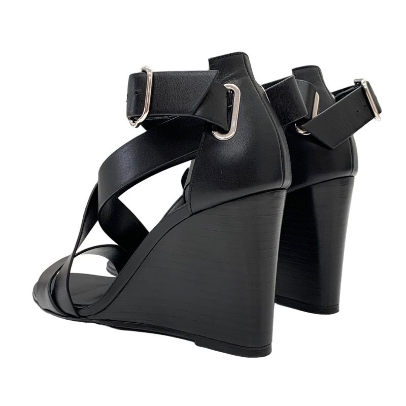 Hermes Sandals Shoes Leather Black Wedge Sole