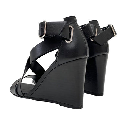 Hermes Sandals Shoes Leather Black Wedge Sole