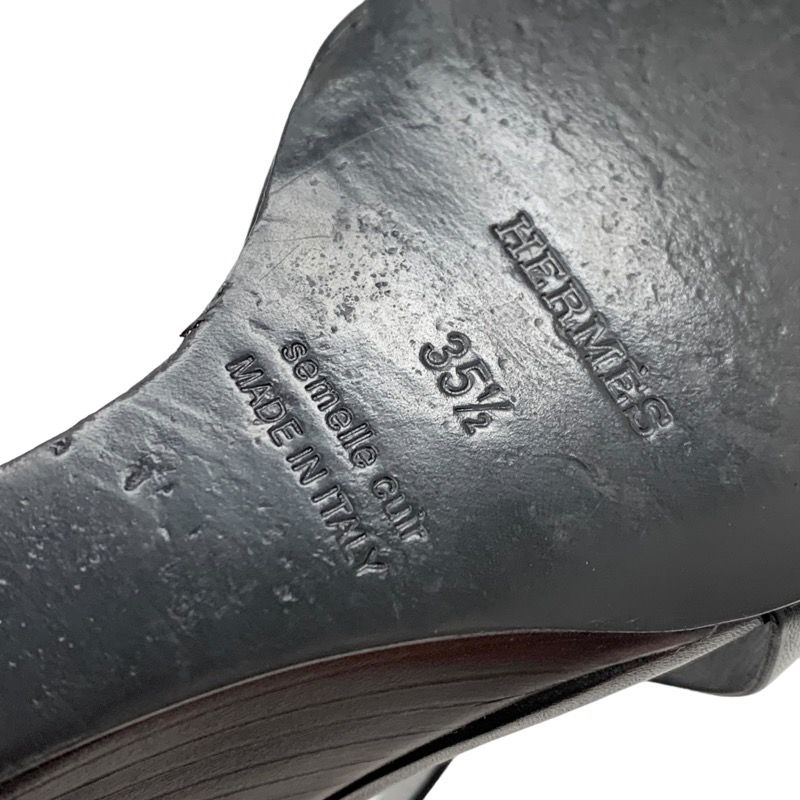 Hermes Sandals Shoes Leather Black Wedge Sole