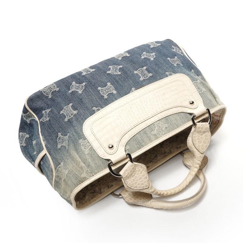 Celine Handbag Denim Embossed Leather Boogie Macadam