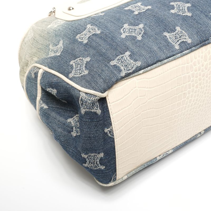 Celine Handbag Denim Embossed Leather Boogie Macadam