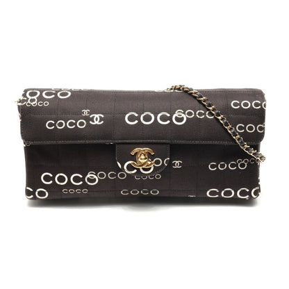 Chanel Shoulder Bag Canvas East West Choco Bar