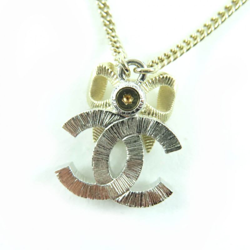 Chanel B24K Coco Mark Ribbon Rhinestone Necklace Chien Pan