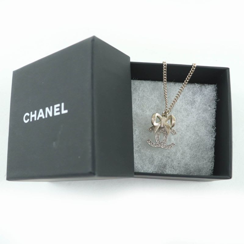 Chanel B24K Coco Mark Ribbon Rhinestone Necklace Chien Pan