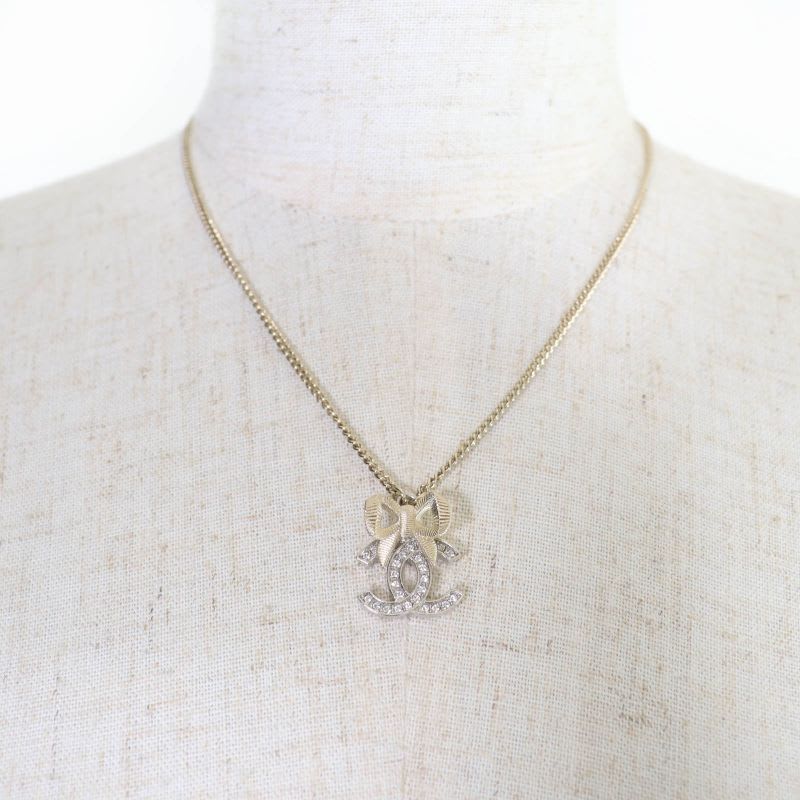 Chanel B24K Coco Mark Ribbon Rhinestone Necklace Chien Pan