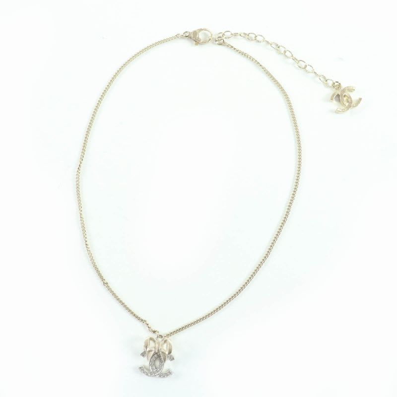 Chanel B24K Coco Mark Ribbon Rhinestone Necklace Chien Pan