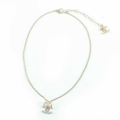 Chanel B24K Coco Mark Ribbon Rhinestone Necklace Chien Pan