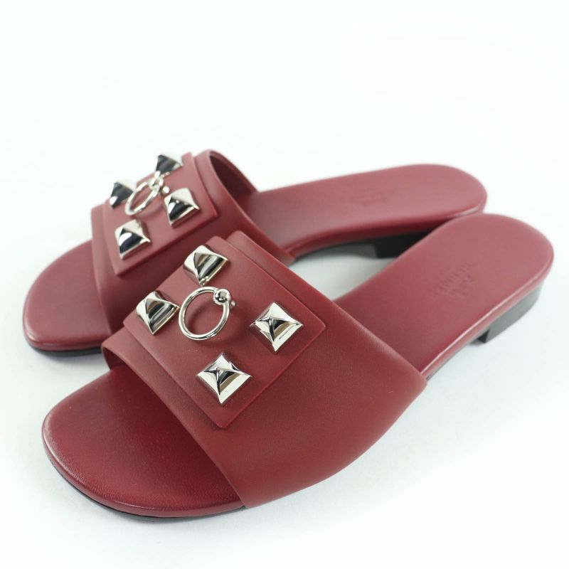 Hermes Dune Silver Hardware Corrie De Chien Leather Sandals Mule Bordeaux 36