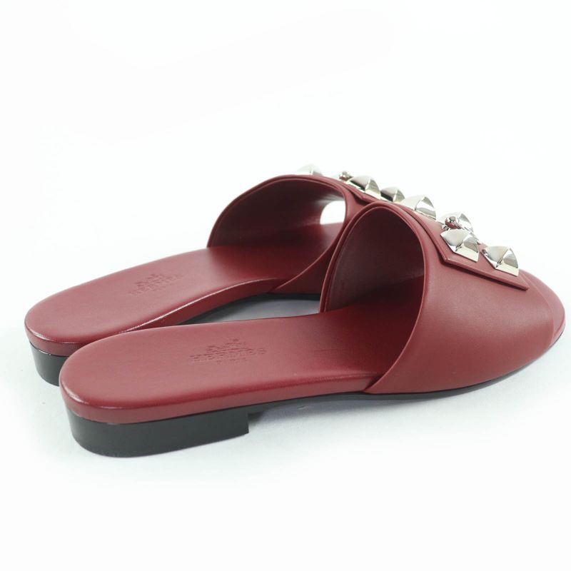 Hermes Dune Silver Hardware Corrie De Chien Leather Sandals Mule Bordeaux 36