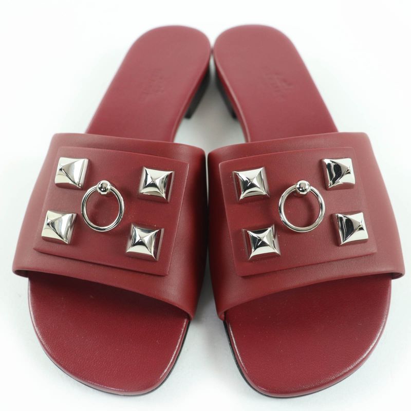Hermes Dune Silver Hardware Corrie De Chien Leather Sandals Mule Bordeaux 36