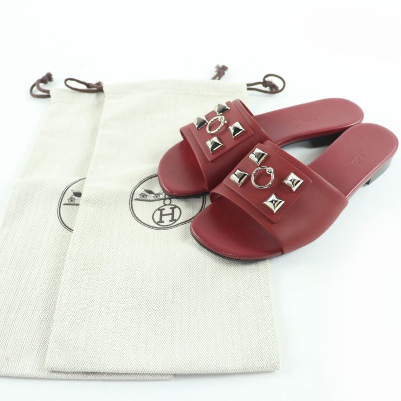 Hermes Dune Silver Hardware Corrie De Chien Leather Sandals Mule Bordeaux 36