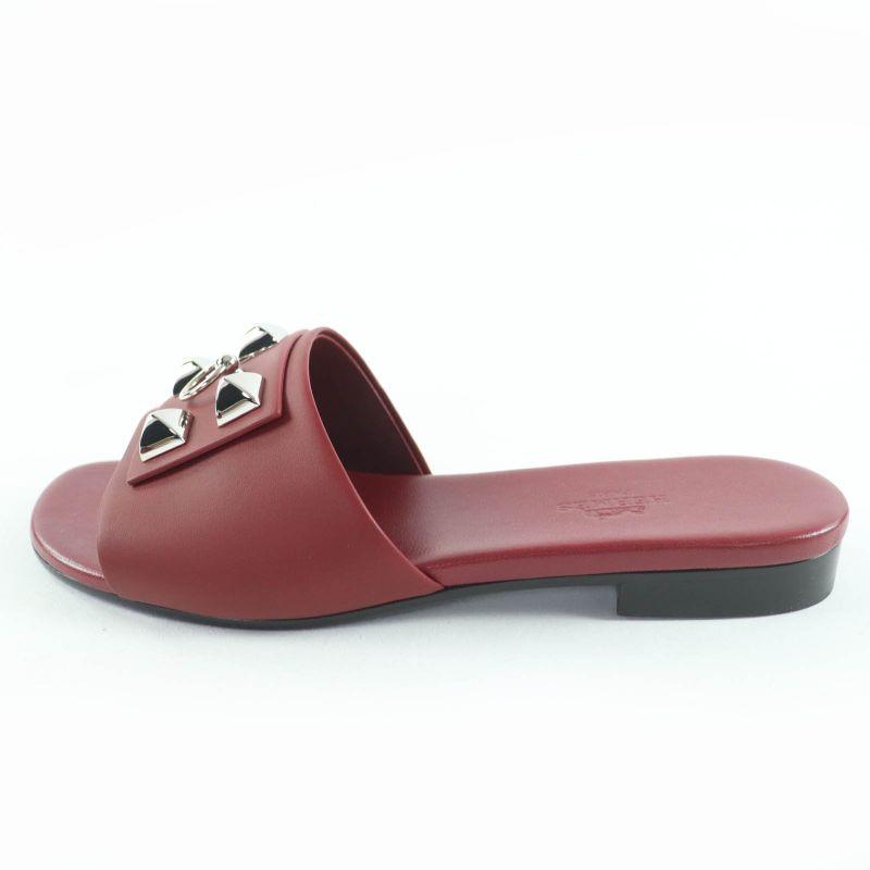 Hermes Dune Silver Hardware Corrie De Chien Leather Sandals Mule Bordeaux 36