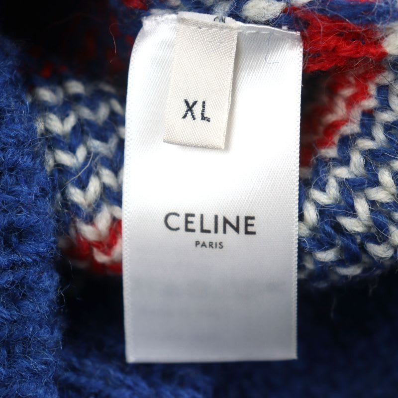 Celine 22 AW 2 S 100% Wool Logo Embroidery Fair Isle Crew Neck Knit