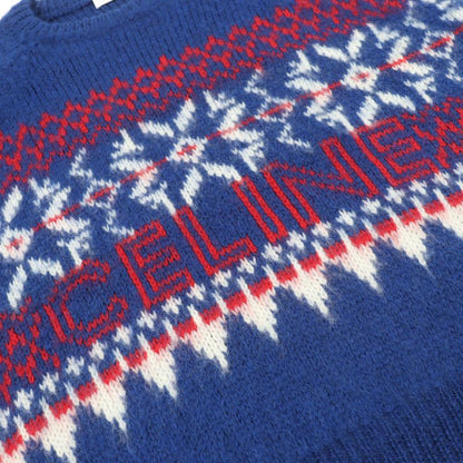 Celine 22 AW 2 S 100% Wool Logo Embroidery Fair Isle Crew Neck Knit