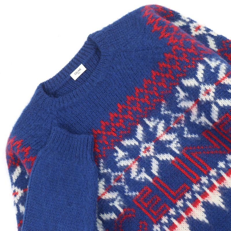 Celine 22 AW 2 S 100% Wool Logo Embroidery Fair Isle Crew Neck Knit