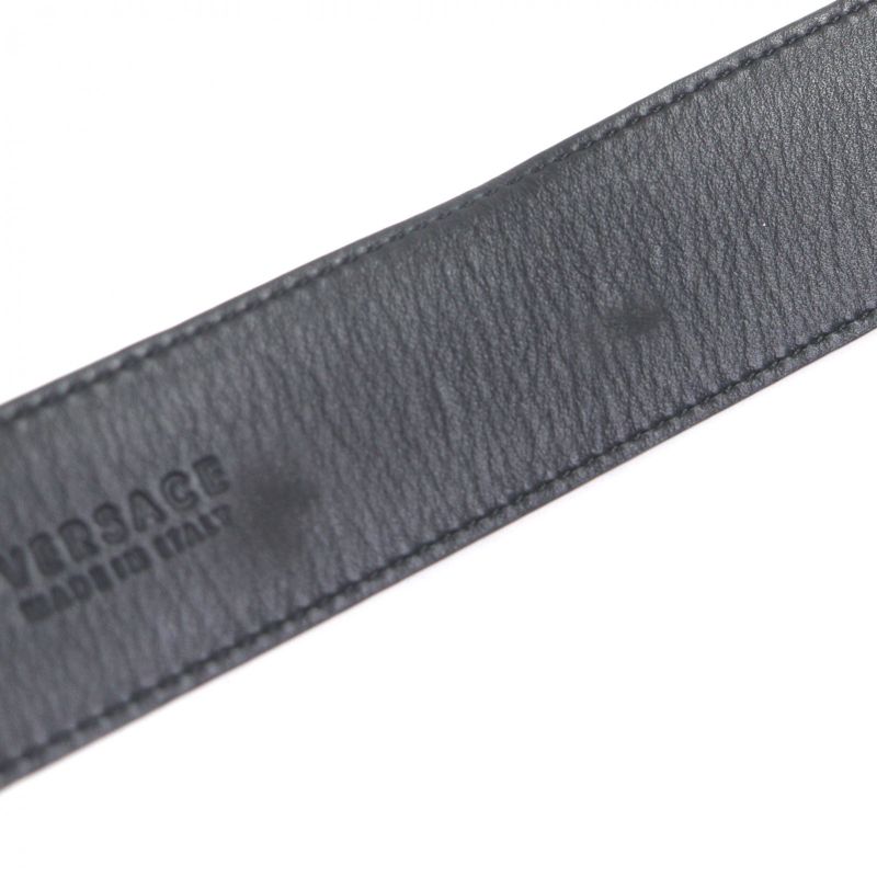 Versace Leather Medusa Buckle Logo All Over Pattern Belt Black Gold Hardware 85