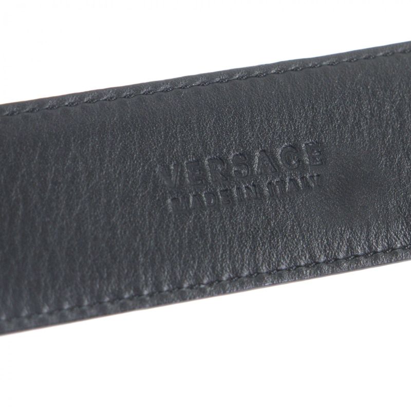 Versace Leather Medusa Buckle Logo All Over Pattern Belt Black Gold Hardware 85