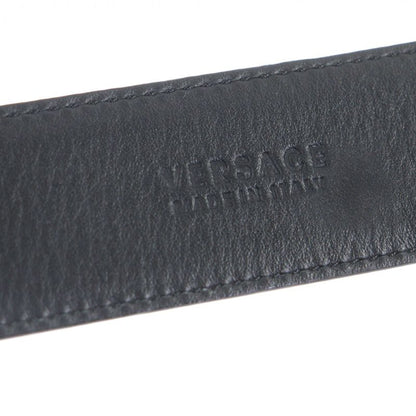 Versace Leather Medusa Buckle Logo All Over Pattern Belt Black Gold Hardware 85