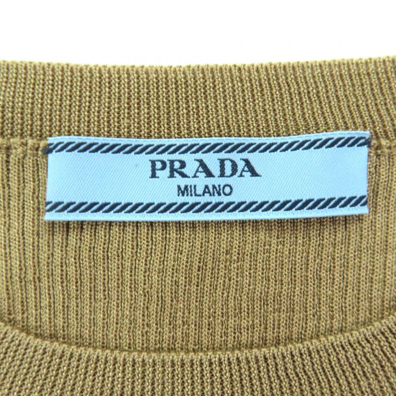 Prada 25ss P24s1g Recycled Silk 100% Logo Cropped Sweater Long Sleeve Knit Brown 38 Made in Italy