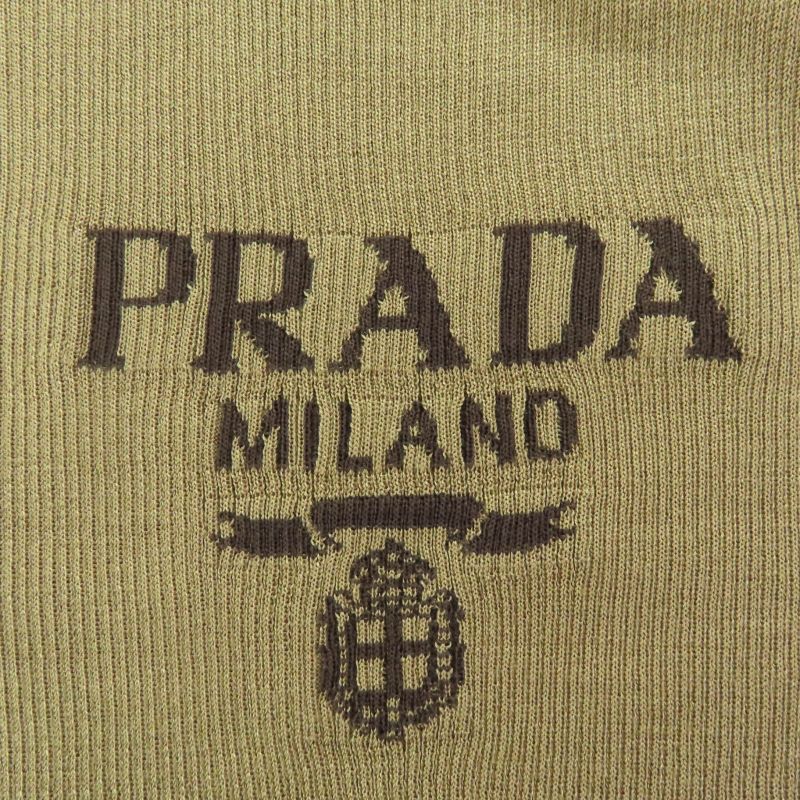 Prada 25ss P24s1g Recycled Silk 100% Logo Cropped Sweater Long Sleeve Knit Brown 38 Made in Italy