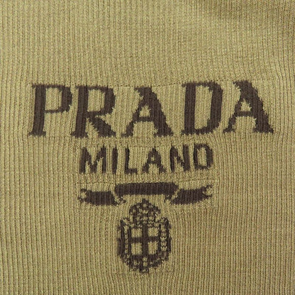 Prada 25ss P24s1g Recycled Silk 100% Logo Cropped Sweater Long Sleeve Knit Brown 38 Made in Italy