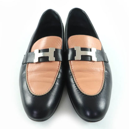 Hermes 17208 Z Moccasins Paris Silver Hardware Hhardware Leather Loafers Black