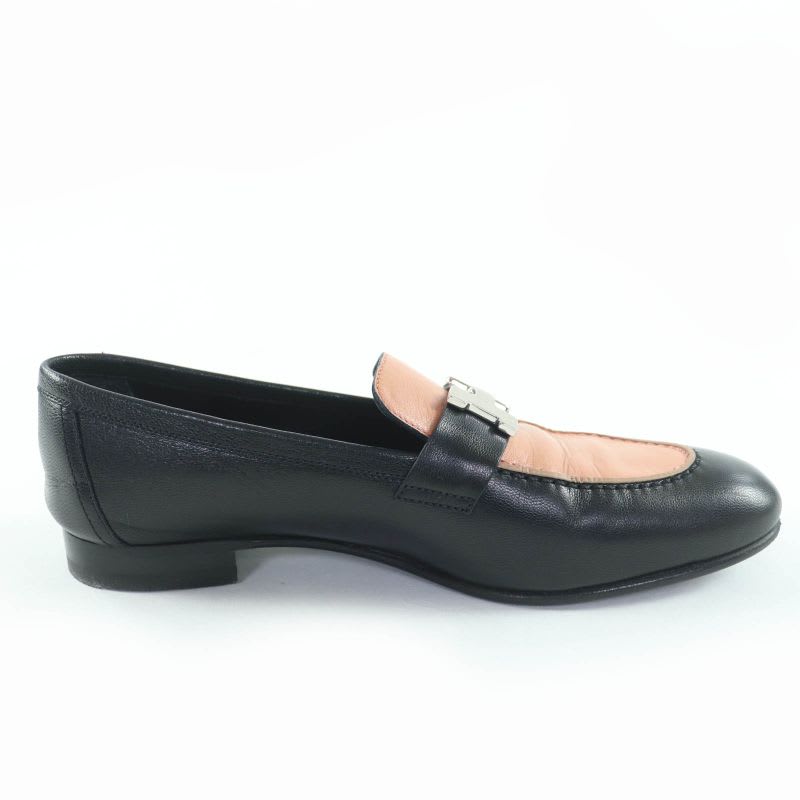 Hermes 17208 Z Moccasins Paris Silver Hardware Hhardware Leather Loafers Black