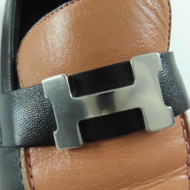 Hermes 17208 Z Moccasins Paris Silver Hardware Hhardware Leather Loafers Black