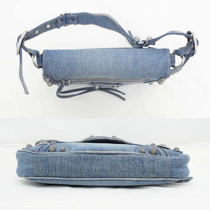 Balenciaga Luca Gold Small Ring Bag Hand Shoulder Denim Blue Ladies