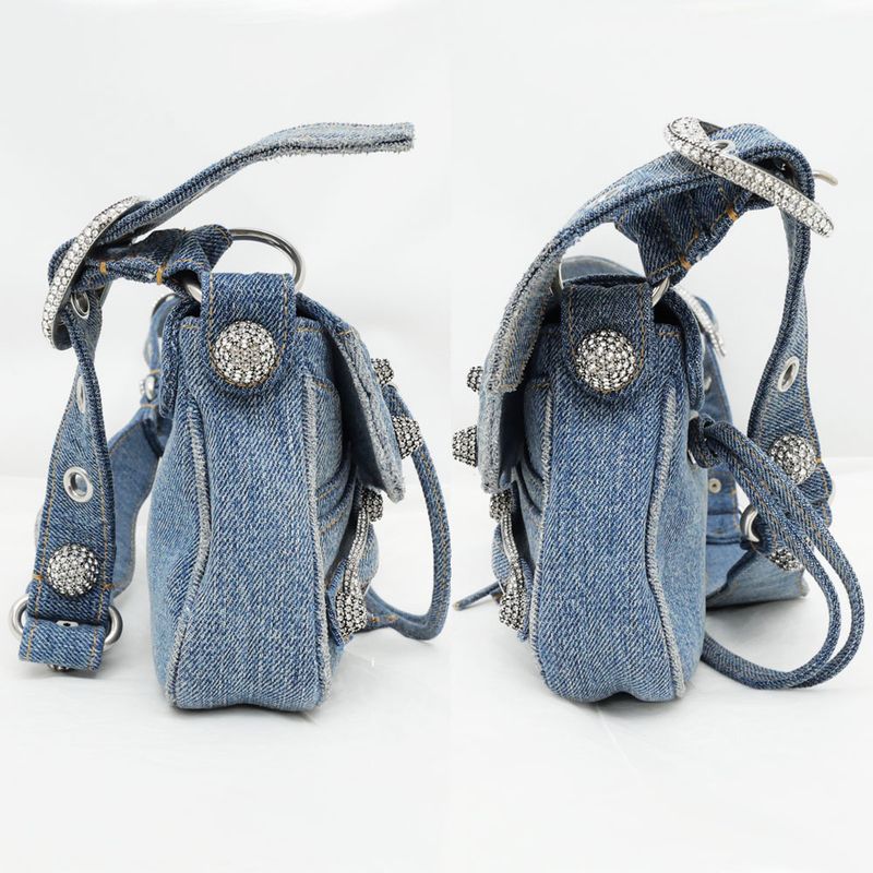 Balenciaga Luca Gold Small Ring Bag Hand Shoulder Denim Blue Ladies