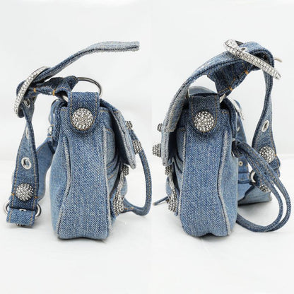 Balenciaga Luca Gold Small Ring Bag Hand Shoulder Denim Blue Ladies