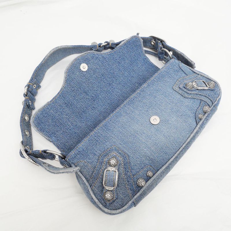 Balenciaga Luca Gold Small Ring Bag Hand Shoulder Denim Blue Ladies