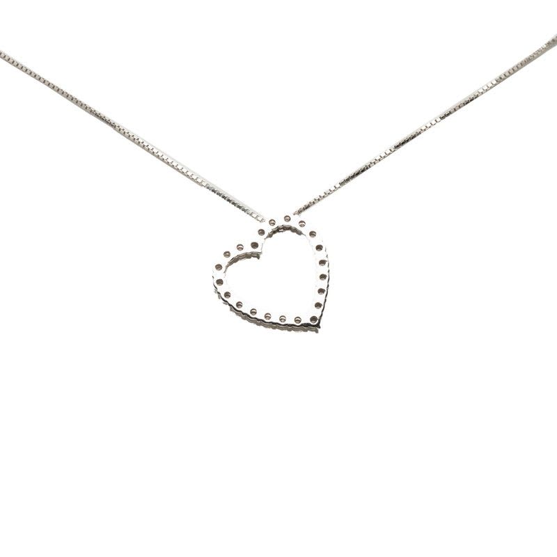 Gucci Heart Motif Diamond Pendant Necklace 18K White Gold Women's