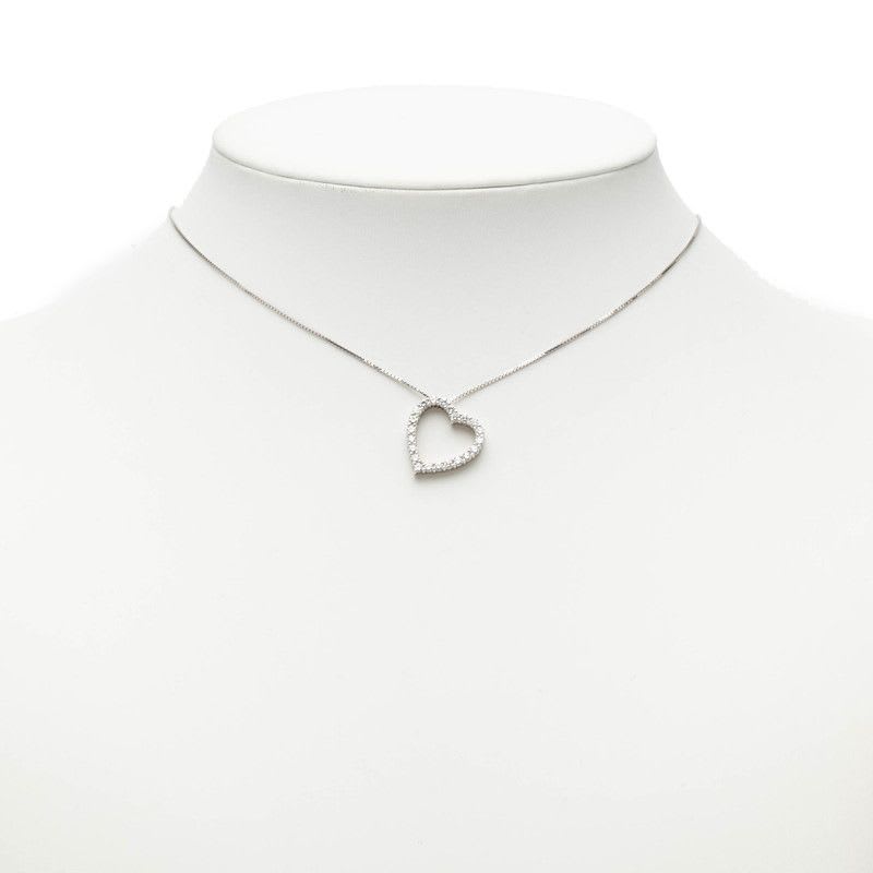 Gucci Heart Motif Diamond Pendant Necklace 18K White Gold Women's